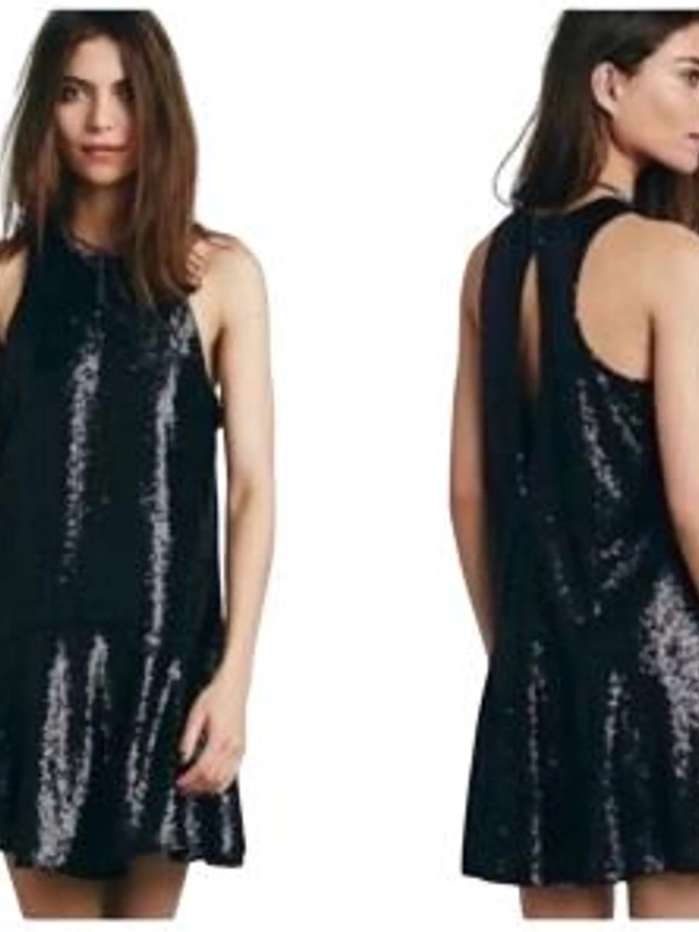 Black Sequin Halter Mini Shift Dress M Disco Party Glam Glitzy